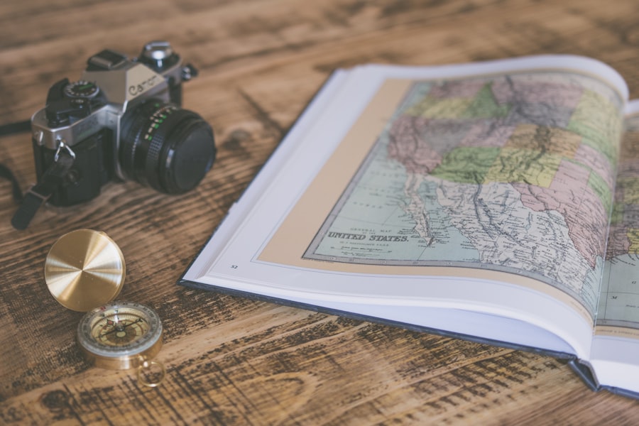 Compass resting on a map