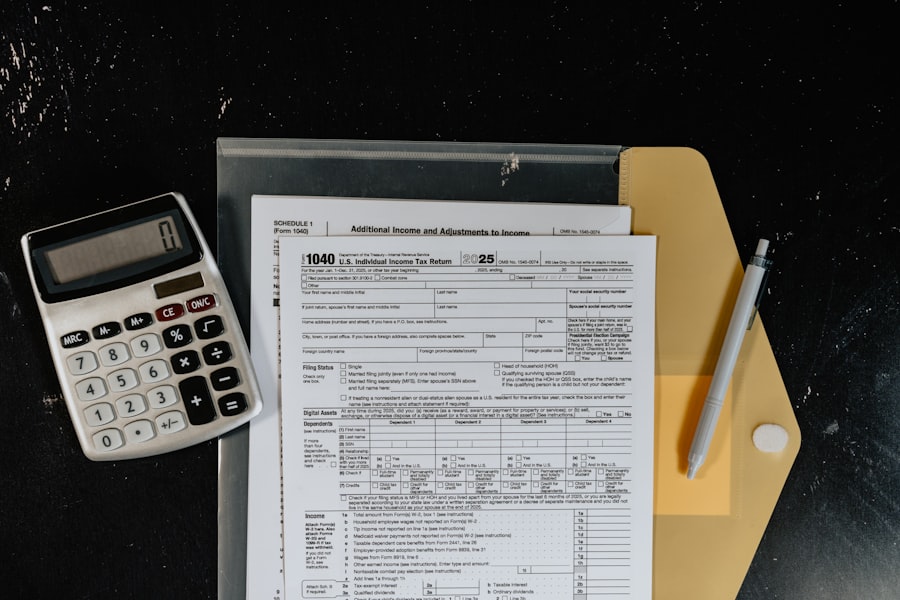 Calculator on top of tax forms