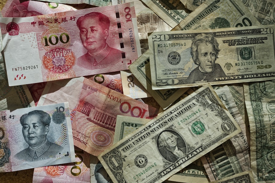 US dollar and Chinese yuan banknotes