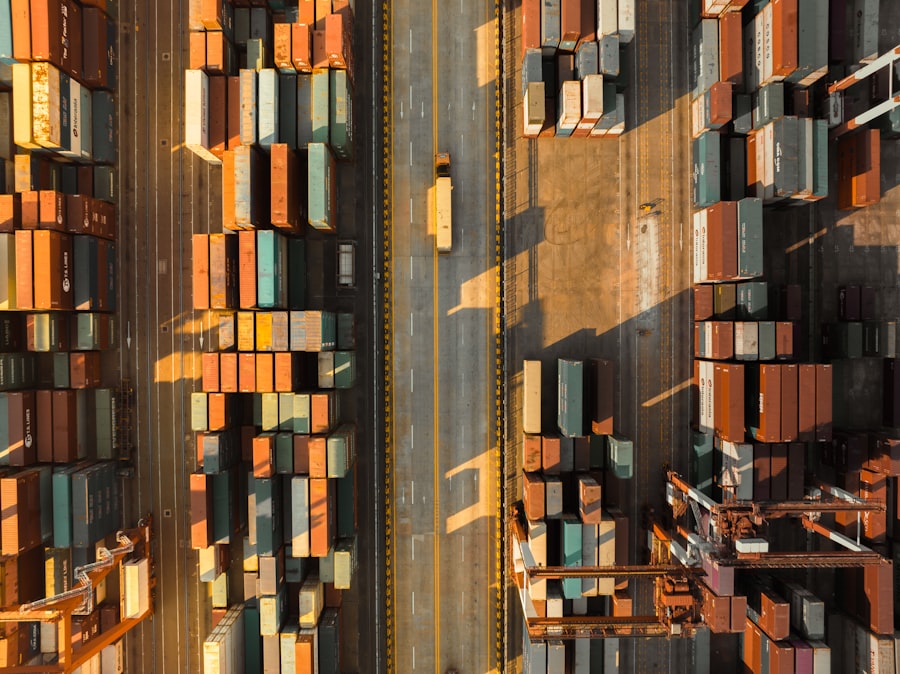 Shipping containers at a port