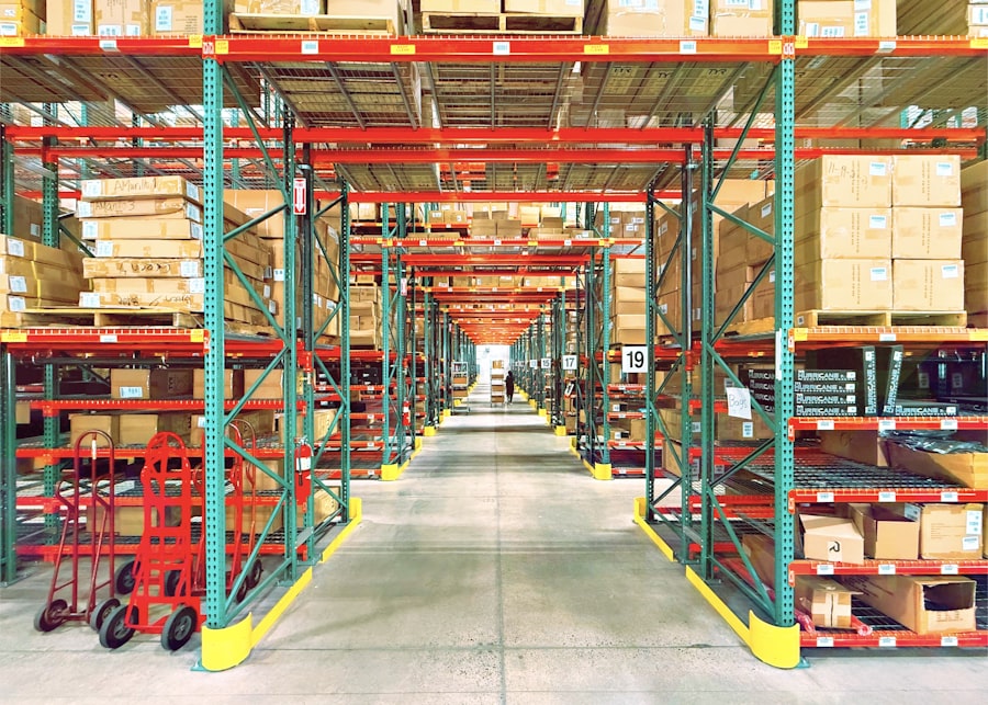 Warehouse filled with shelves and boxes